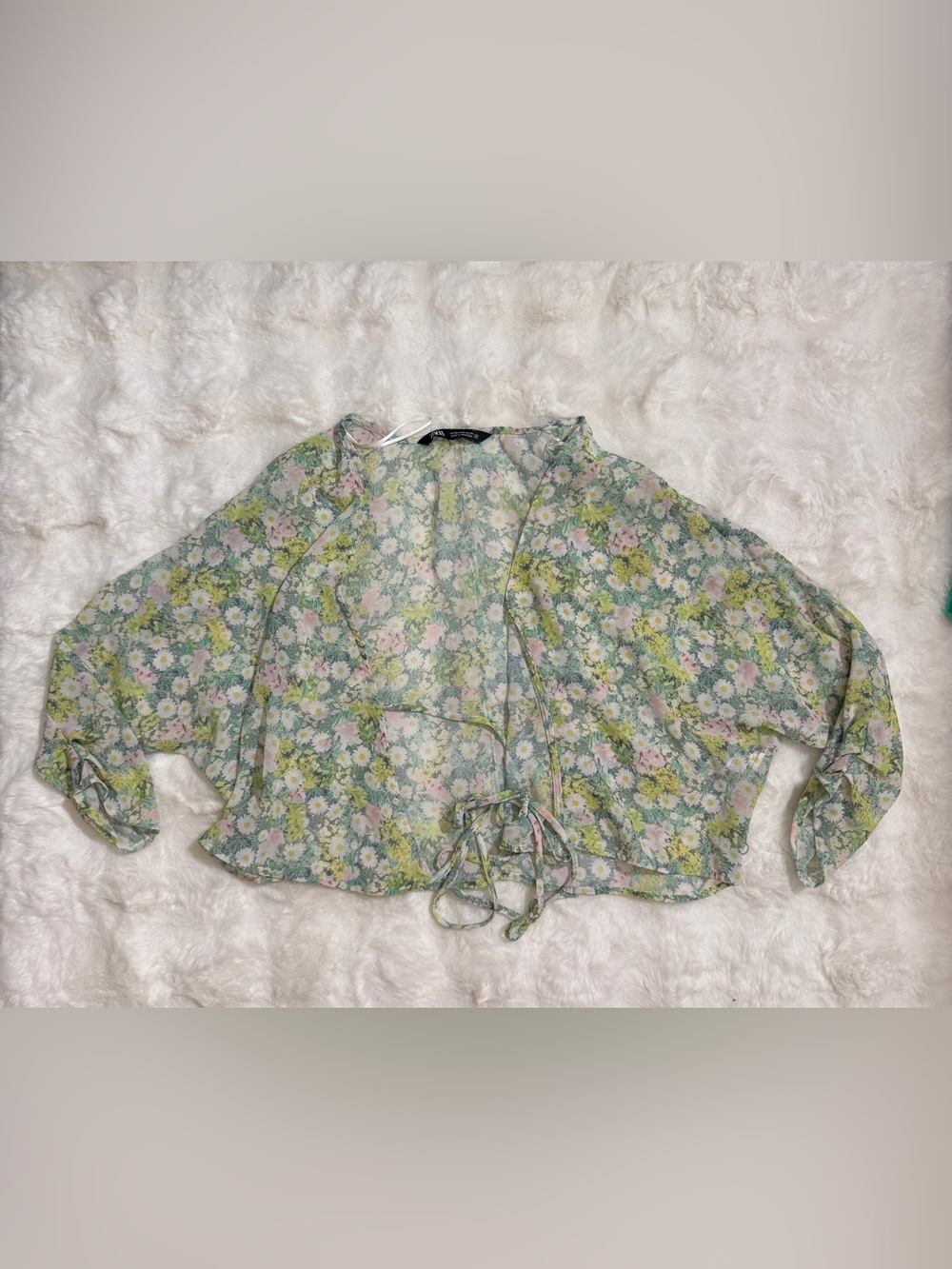 ZARA Floral Cropped Tie Front Blouse XS NWOT